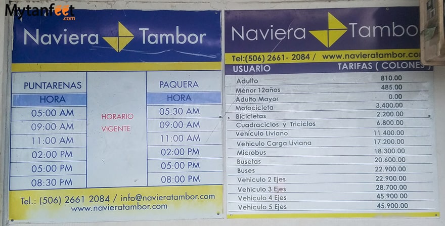 Ferry from Puntarenas to Paquera - ticket prices and schedule