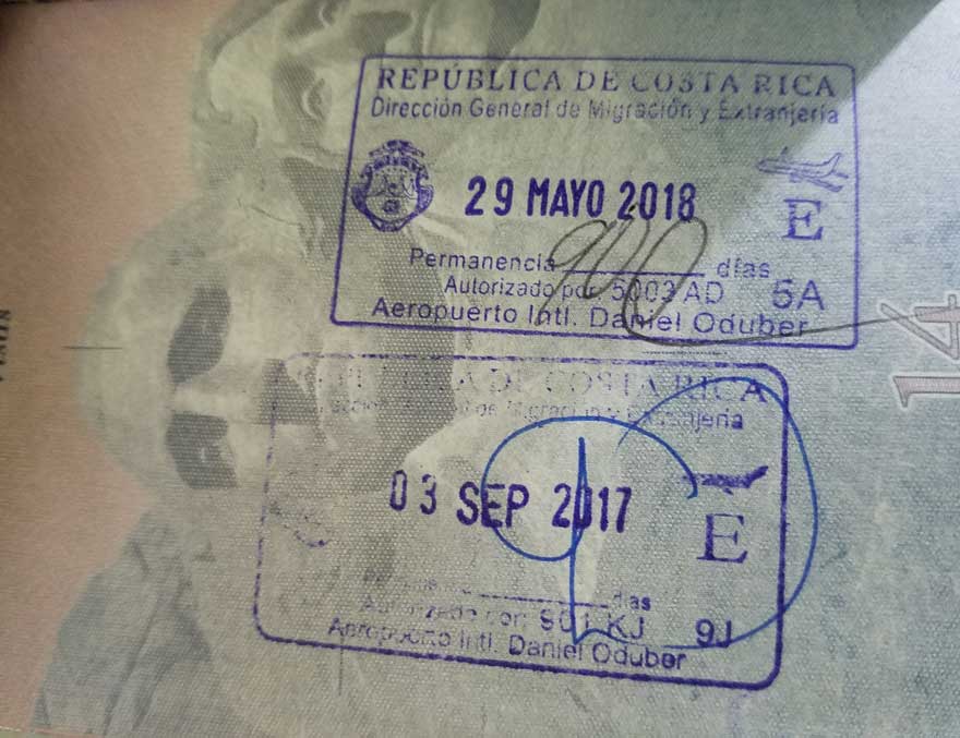 costa rica travel passport expiration