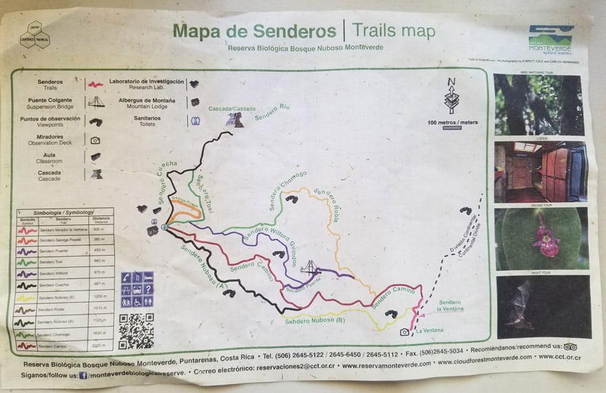 Hiking Monteverde Cloud Forest Reserve map