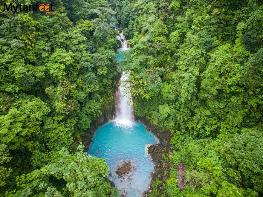 Rio Celeste waterfall aerial photo Tenorio Volcano National Park