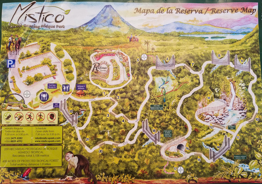 Mistico Arenal Hanging bridges map