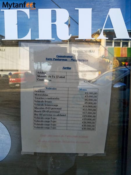Naranjo ferry ticket prices