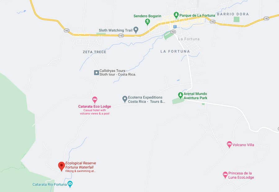 La Fortuna waterfall map